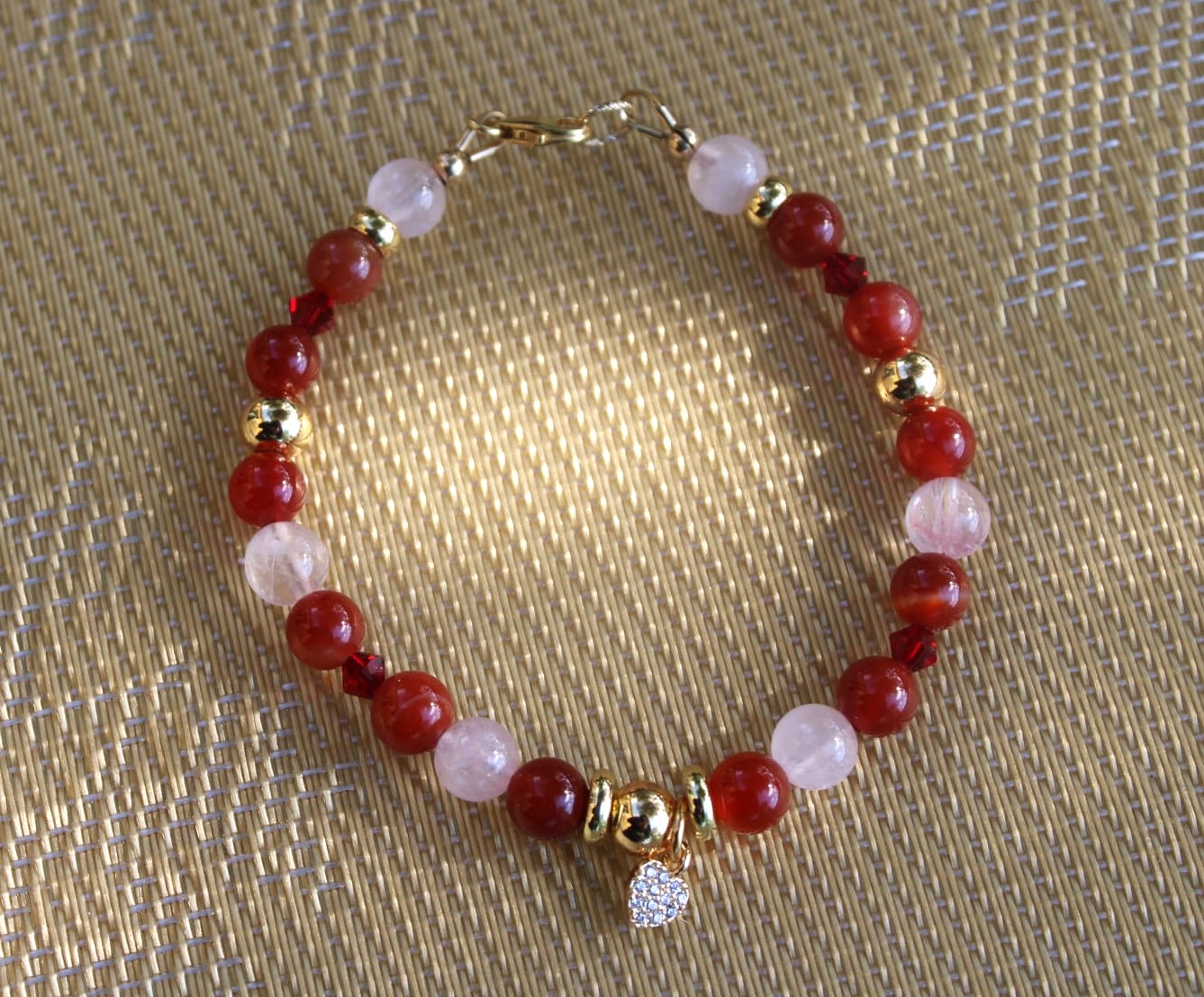 Bracelet Agate Rouge et Quartz Rose en Gold Filled – Image 2