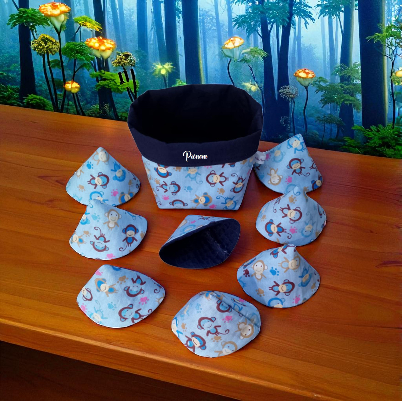 Panière et 8 cônes anti pipi, pare pipi, change bébé personnalisable modèle au choix – Image 3