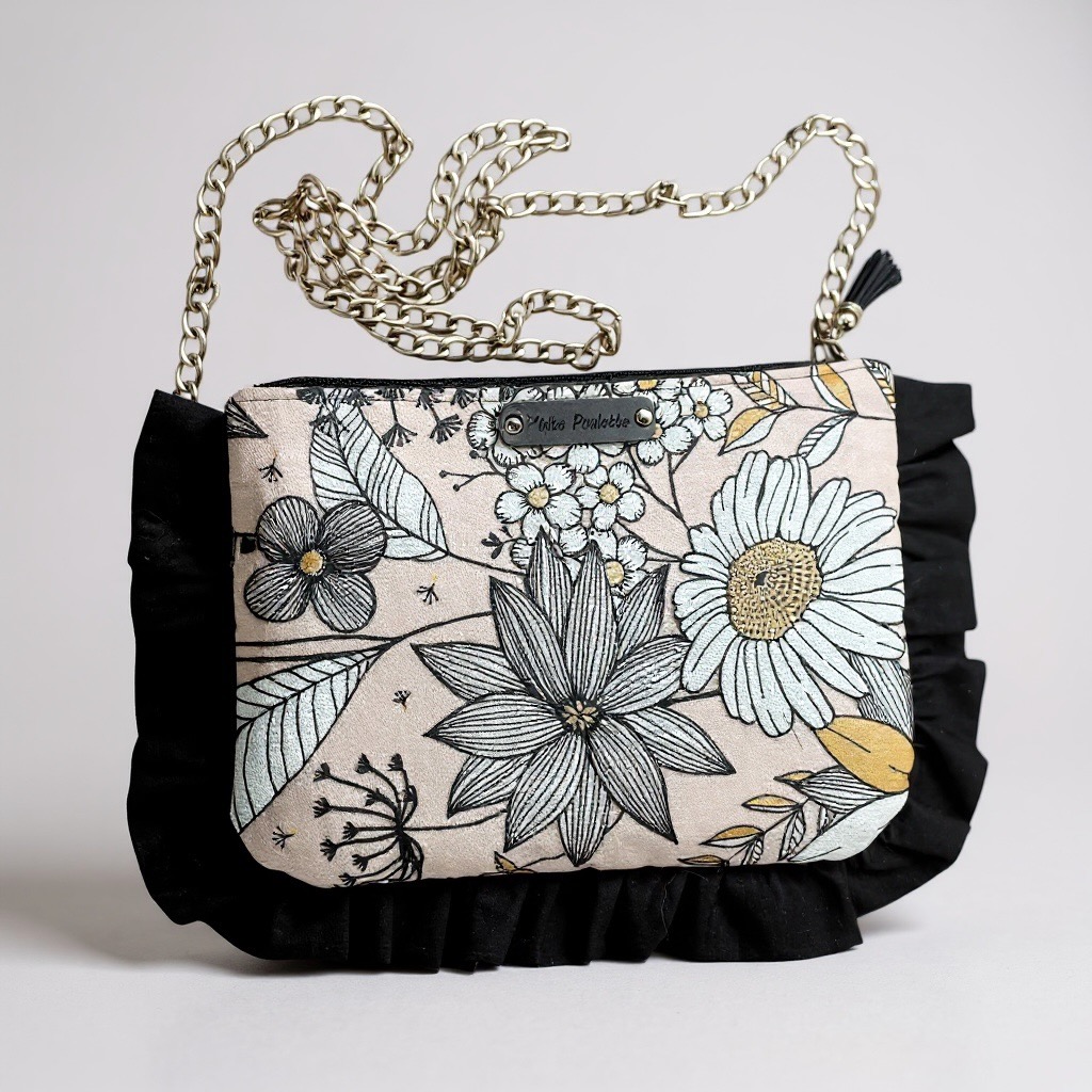🌼 Sac “So Cute” Fleuri en toile de coton et Fronces Noires- Création artisanale Française – Image 2