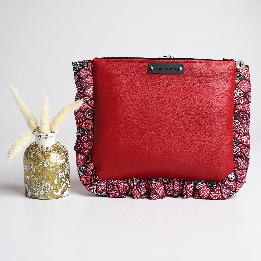 💫 Sac “So Cute” Rouge Irisé et Fronces Graphiques- Création artisanale française