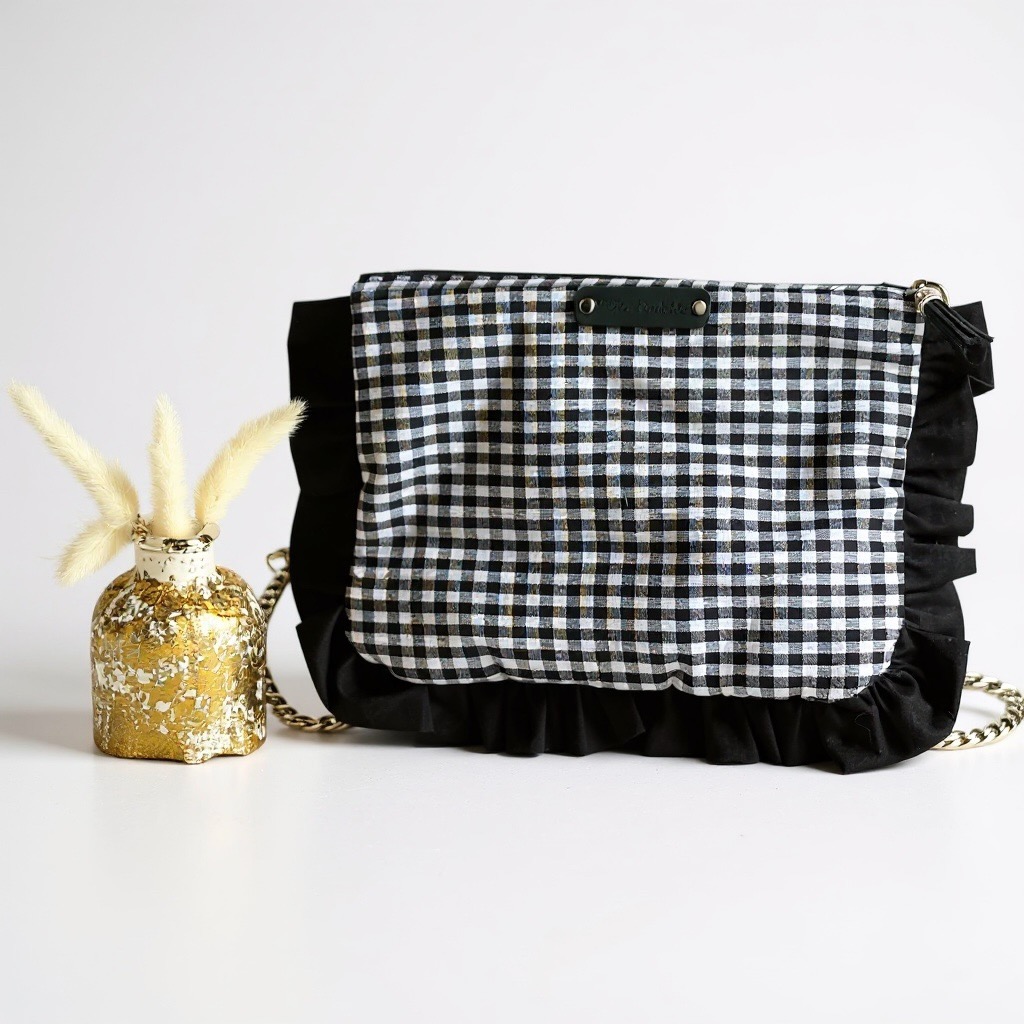 🖤 Sac “So Cute” Vichy Noir et Blanc et Fronces Noires- Création artisanale Française