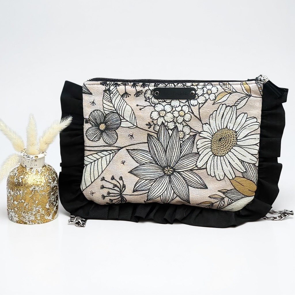🌼 Sac “So Cute” Fleuri en toile de coton et Fronces Noires- Création artisanale Française