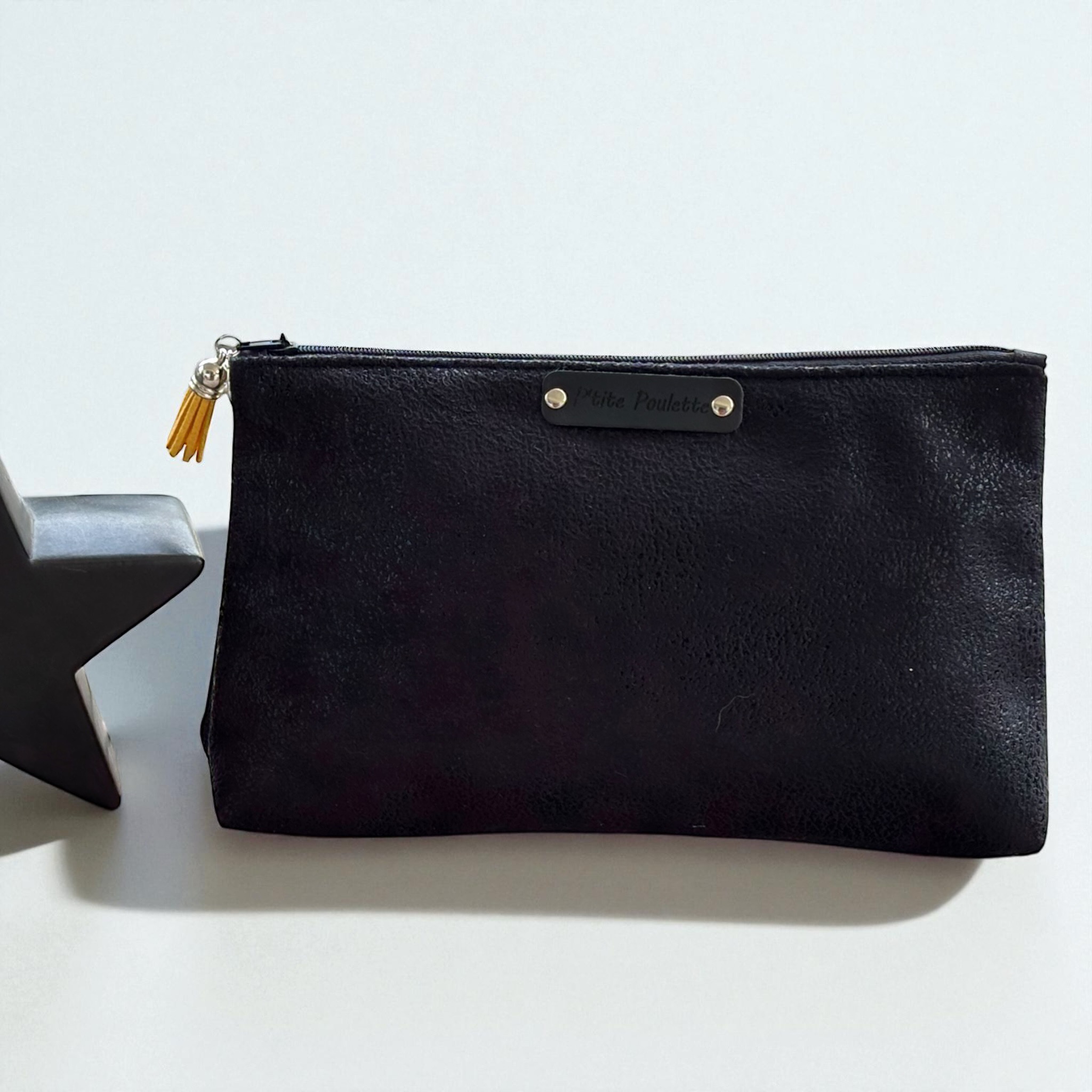 🖤 Trousse en Simili Cuir Noir Brillant – Création Artisanale Française