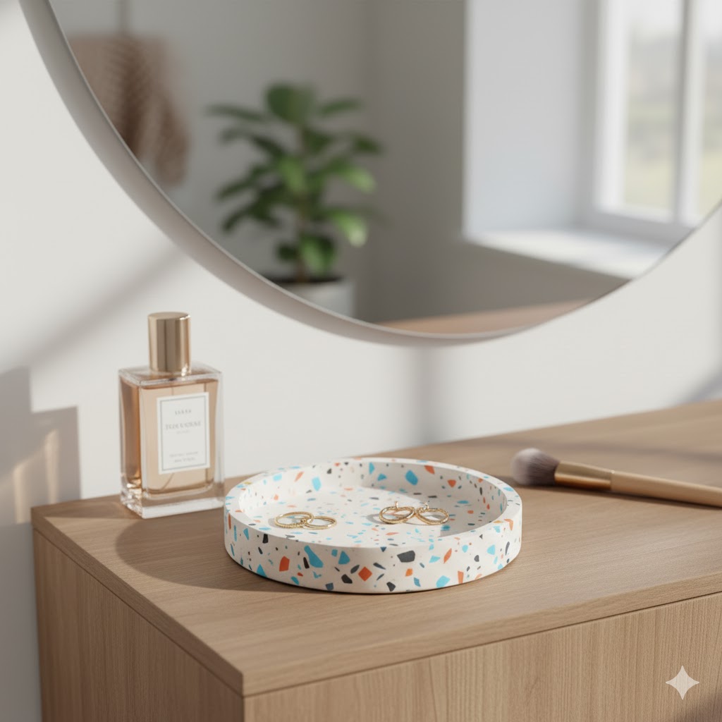 Vide-Poches Terrazzo Rond en Jesmonite (10 cm) - Design Moderne & Éclat Coloré – Image 3