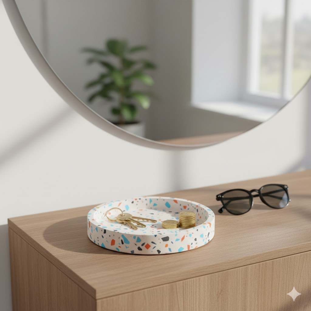 Vide-Poches Terrazzo Rond en Jesmonite (10 cm) - Design Moderne & Éclat Coloré – Image 2