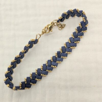 Bracelet chevrons en perles Miyuki anthracite et doré