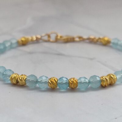 Bracelet Aigue-marine facettée 4 mm et Or 18K sur Gold Filled