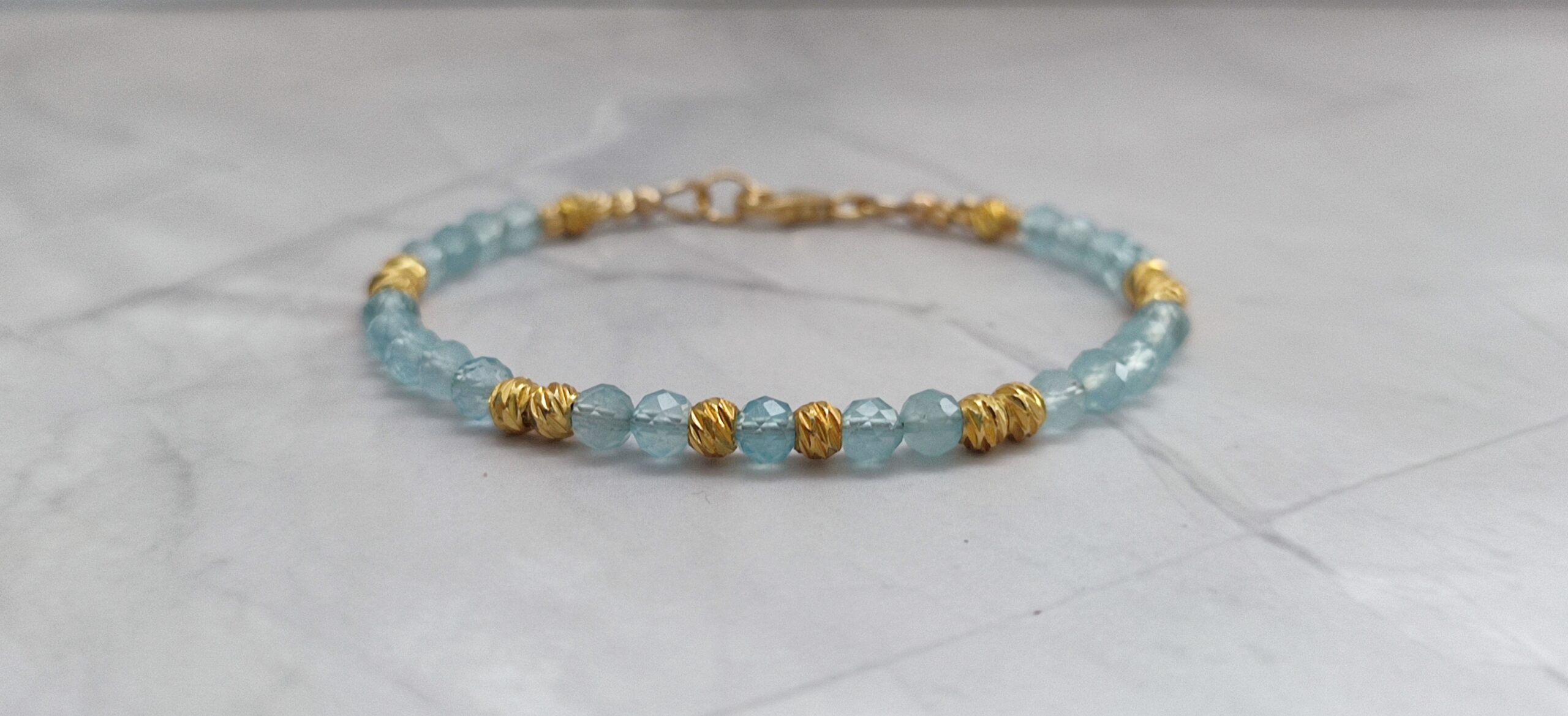 Bracelet Aigue-marine facettée 4 mm et Or 18K sur Gold Filled – Image 4