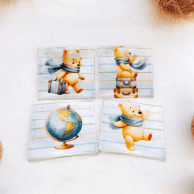 Lot de 4 lingettes lavables bébé – motif Ourson pars en voyage