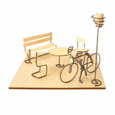 Scène miniature de pause café, diorama vélo, cadeau original