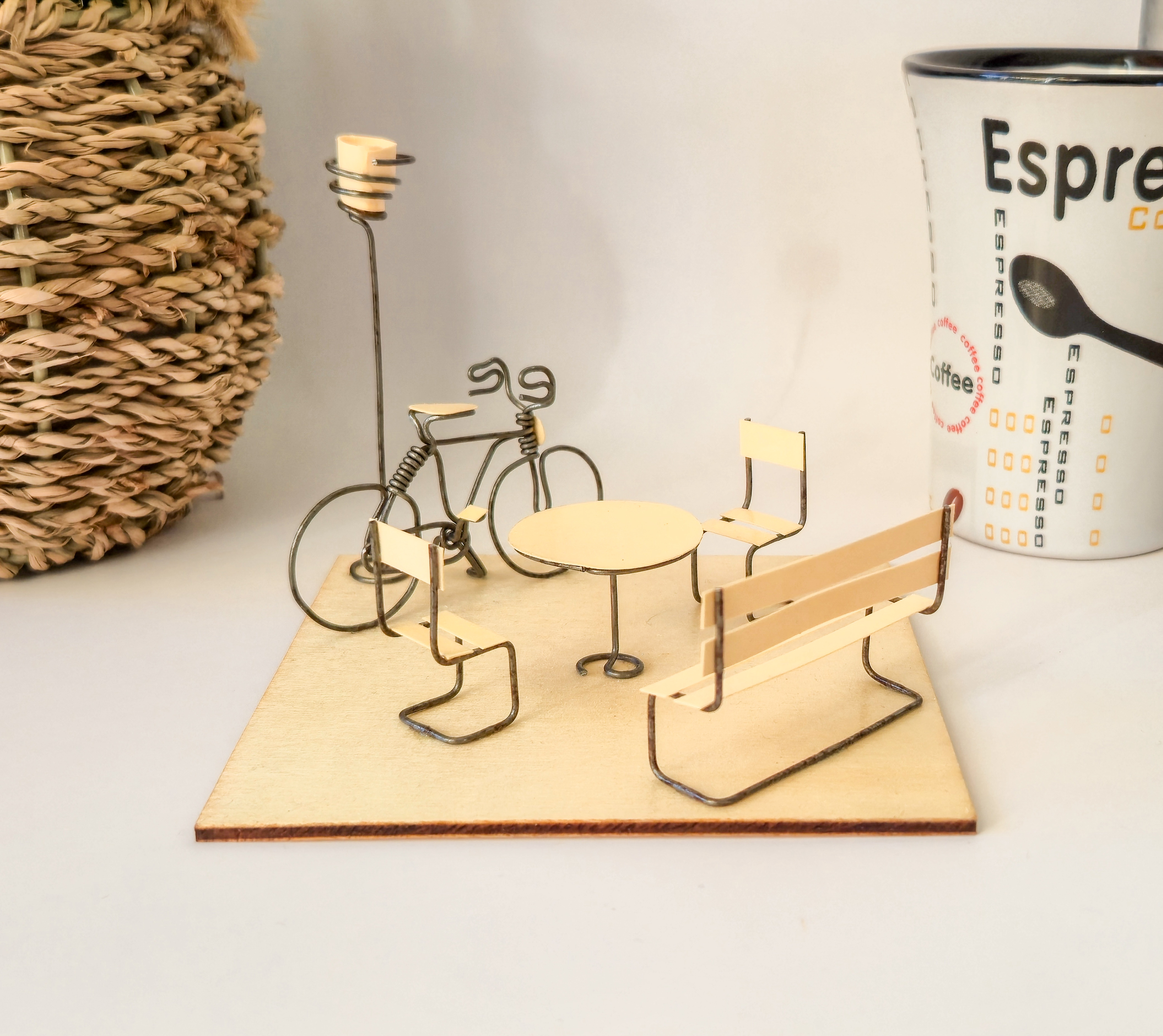 Scène miniature de pause café, diorama vélo, cadeau original – Image 2