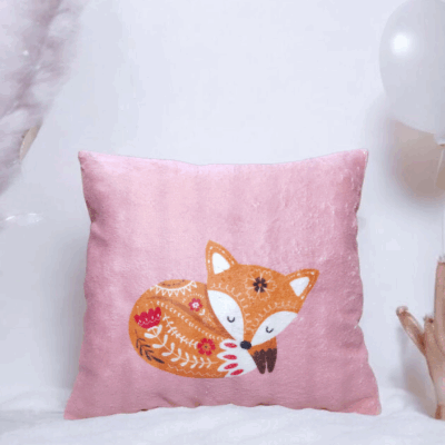 Coussin décoratif renard en éponge de bambou – chambre bébé – Oeko-Tex® – Fabrication artisanale