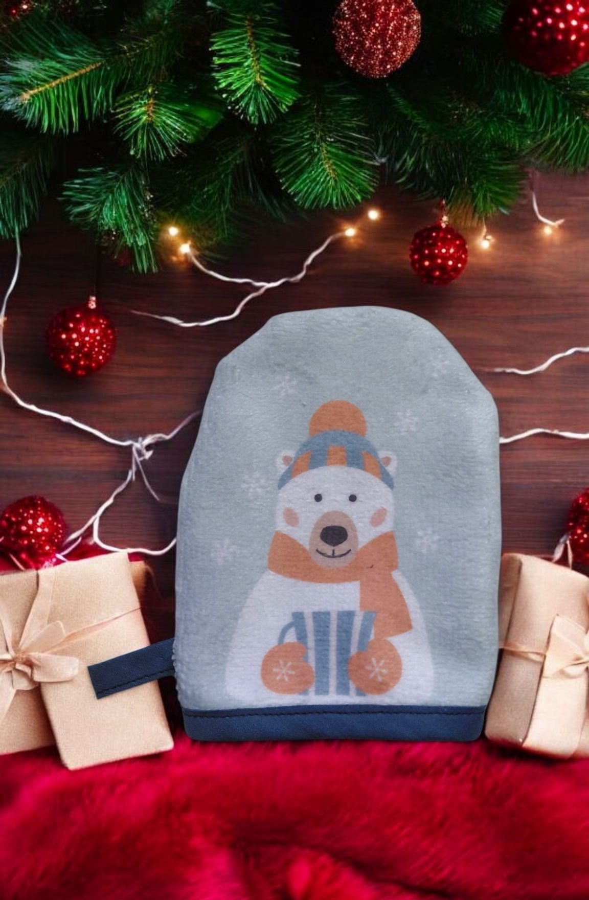 Coffret naissance ou premier Noël bébé – bavoir rond & mini gant assort – Image 3