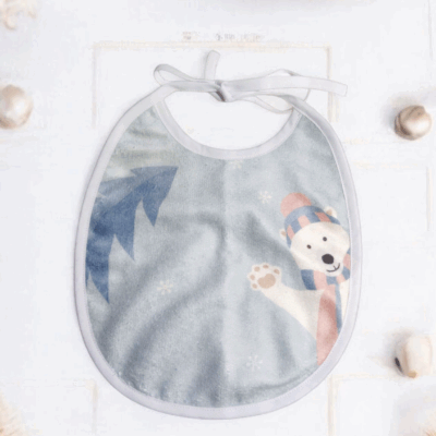 Bavoir rond motif Noël en éponge de bambou – fait main, certifié Oeko-Tex®