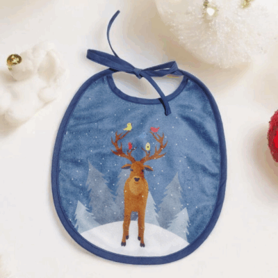 Bavoir rond motif Noël en éponge de bambou – fait main, certifié Oeko-Tex®