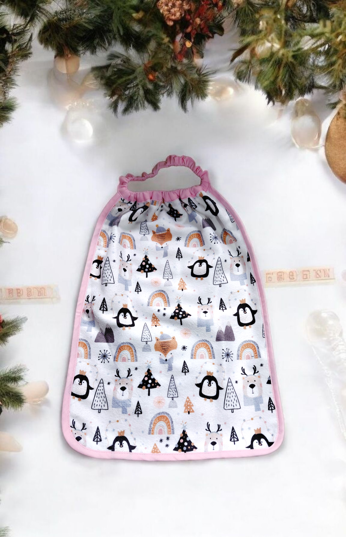 Grand bavoir enfant élastiqué motif de Noël – Fait main en éponge de bambou Oeko-Tex®