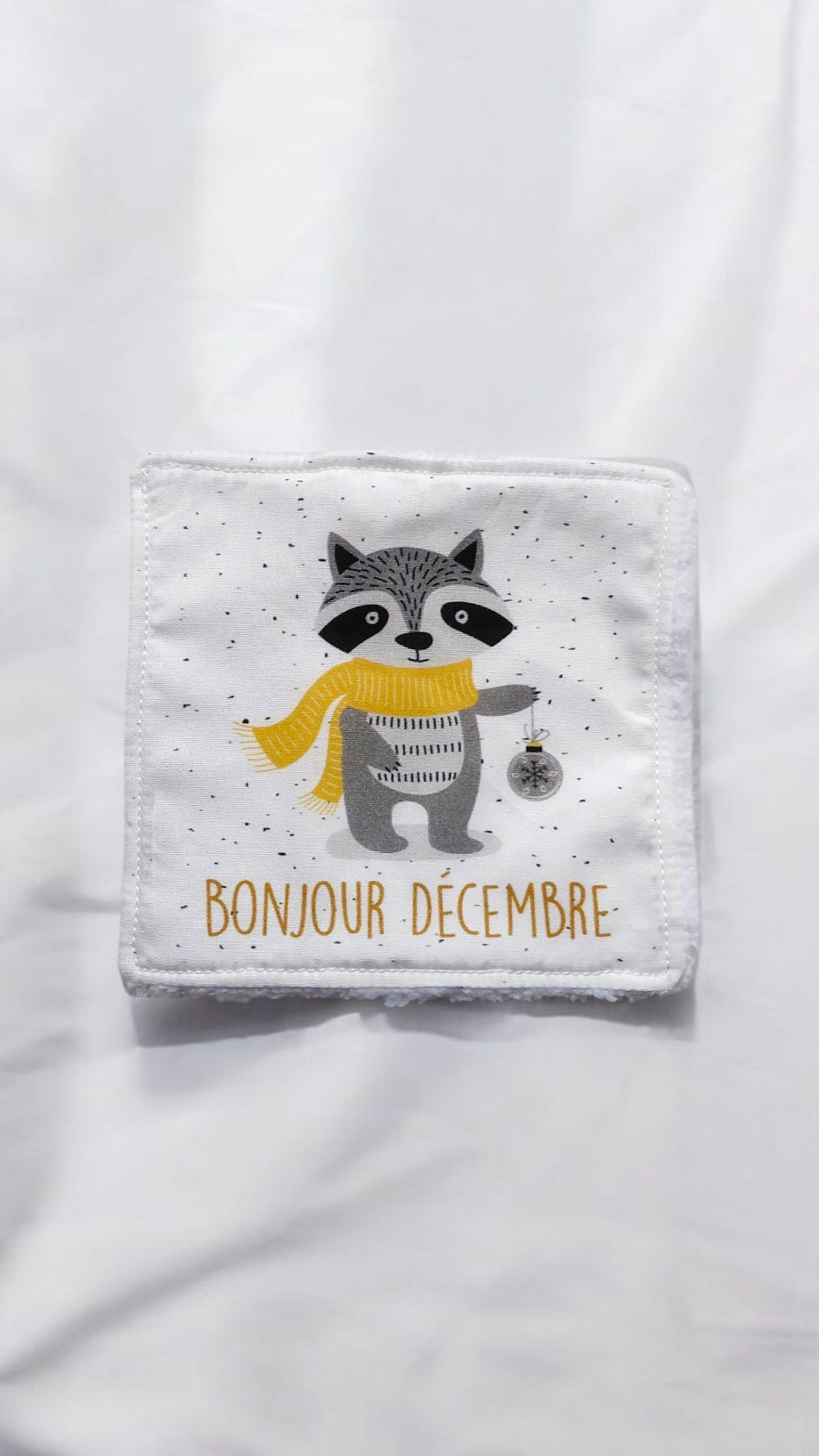 Lot de 4 lingettes lavables motif hiver – fait main en éponge de bambou et coton – idée cadeau de Noël – Image 3
