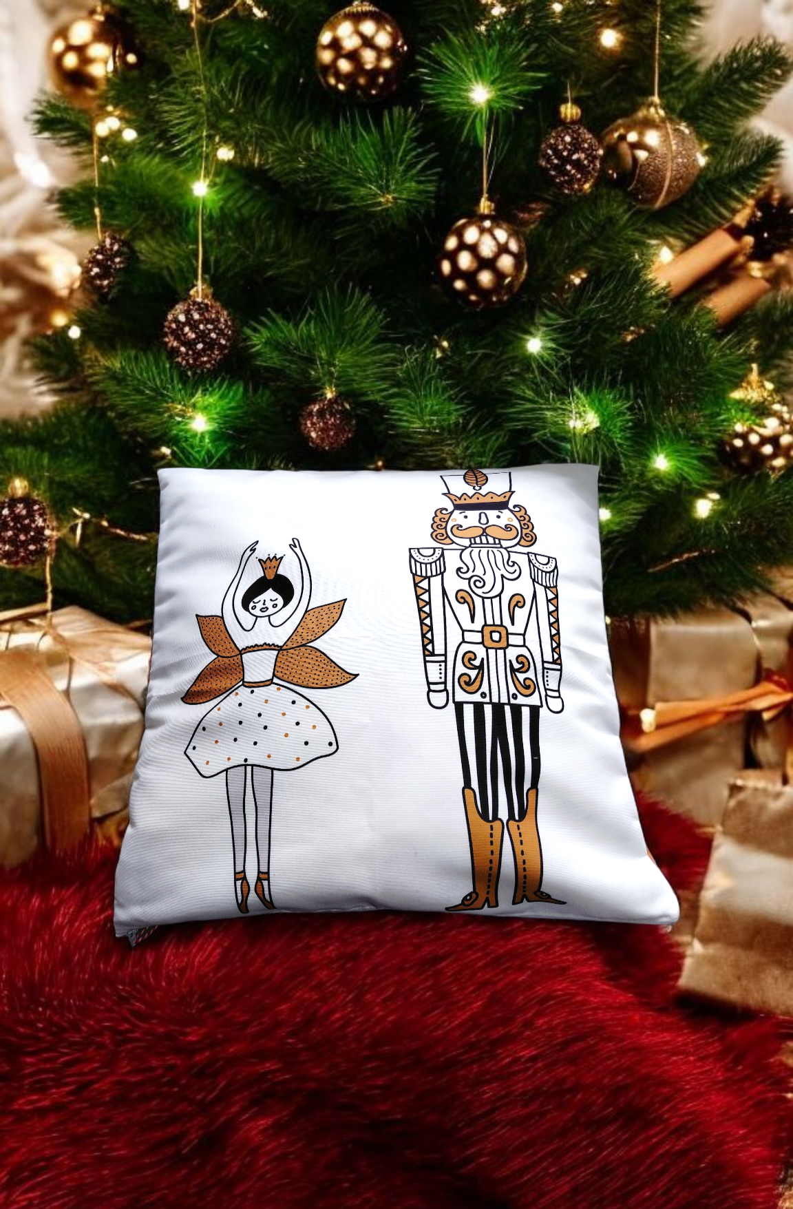 Coussin de Noël fait main – Design casse-noisette