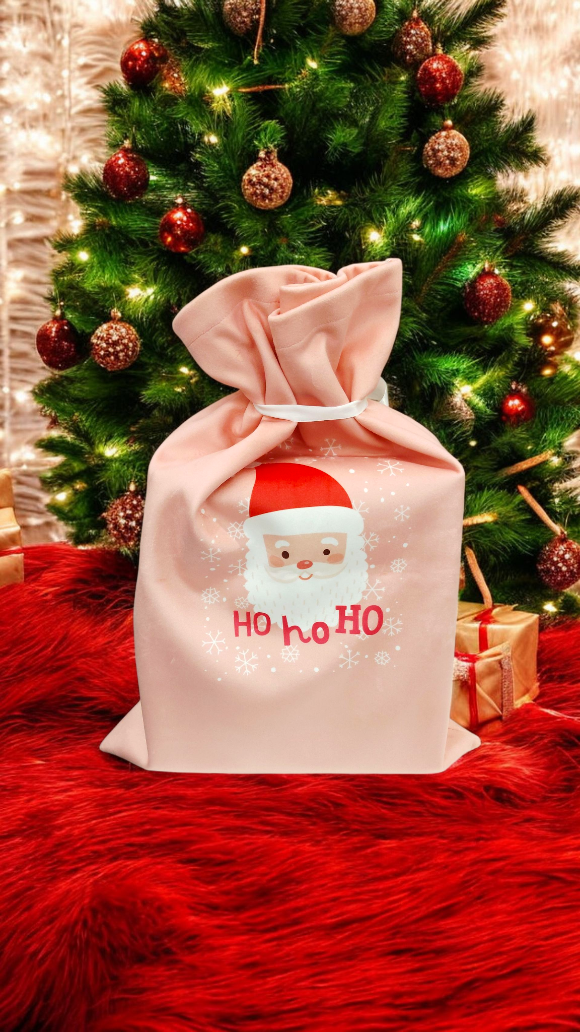 Hotte de Noël 'Mon Premier Noël' en Velours Rose - Fait Main, Tissu Oeko-Tex – Image 2