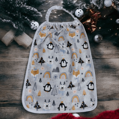 Grand bavoir enfant élastiqué motif de Noël – Fait main en éponge de bambou Oeko-Tex®