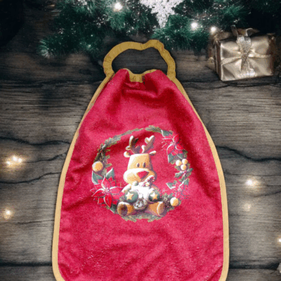 Bavoir maternelle Noël – Grande serviette de table enfant élastiquée – Fait main en éponge douce