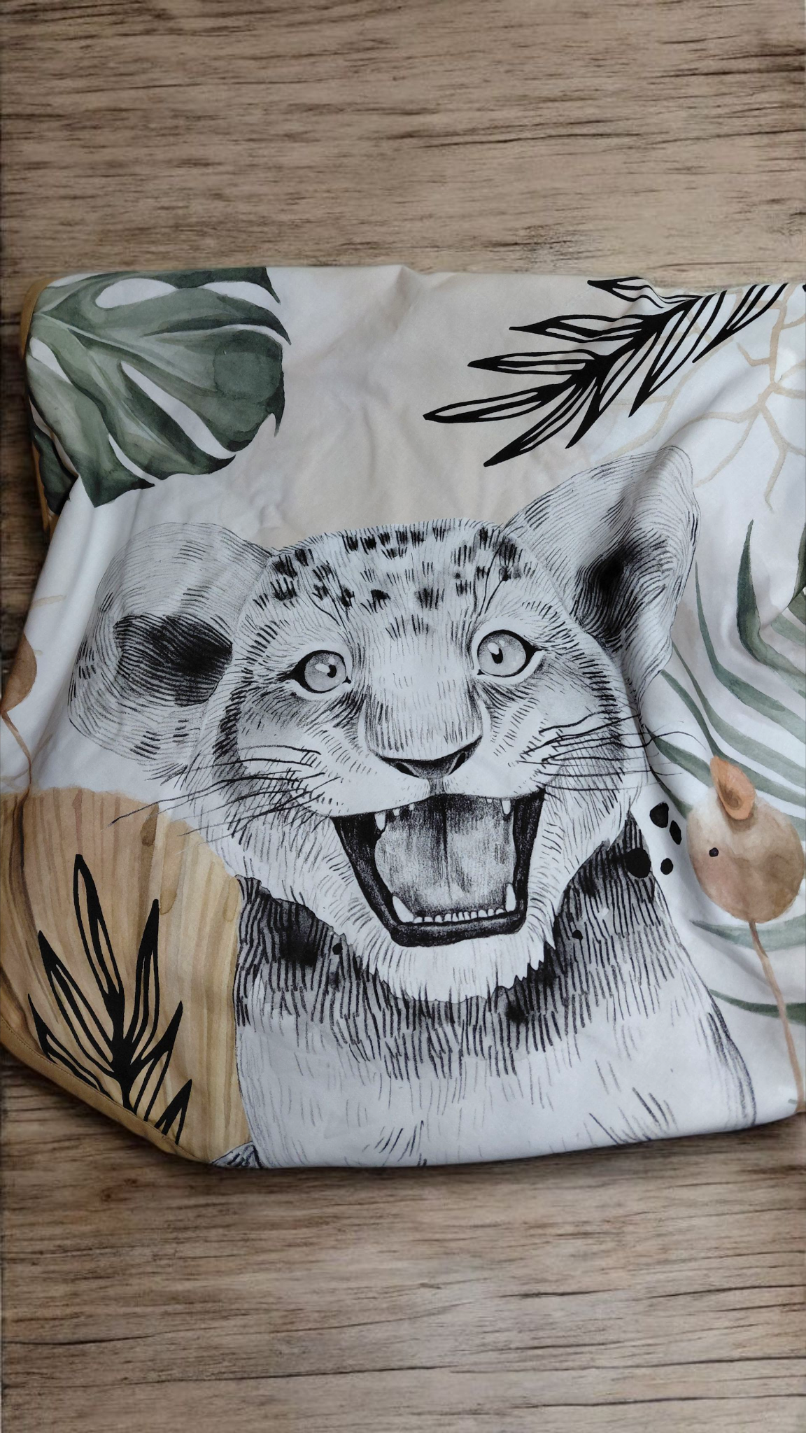 Cape de bain bébé Savane doublée bambou & coton Premium – Fait main – Naturel & Vert – Image 2