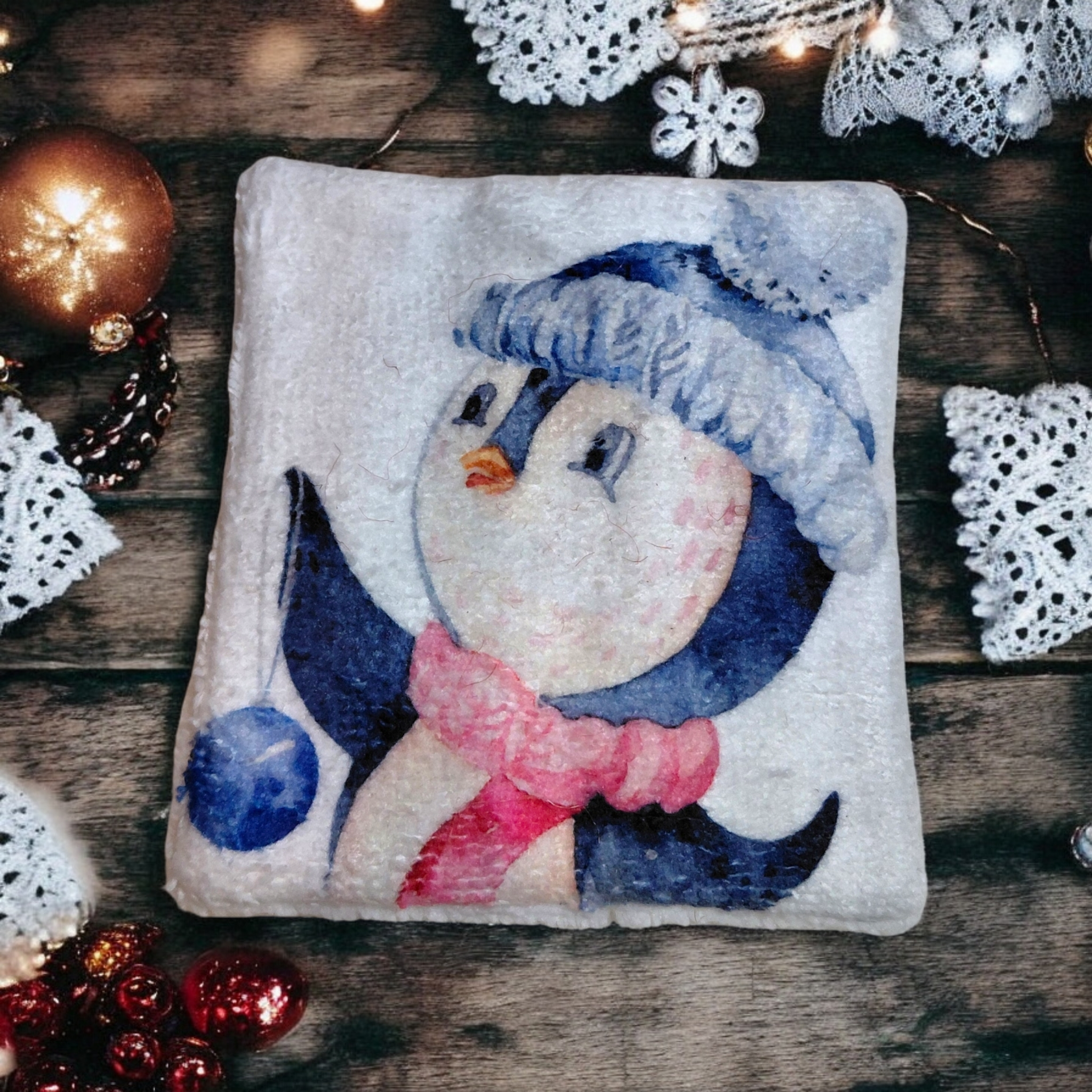 Lot de 4 lingettes lavables double face en éponge de bambou – motif de Noël – Oeko-Tex® et imprimé en France – Image 2