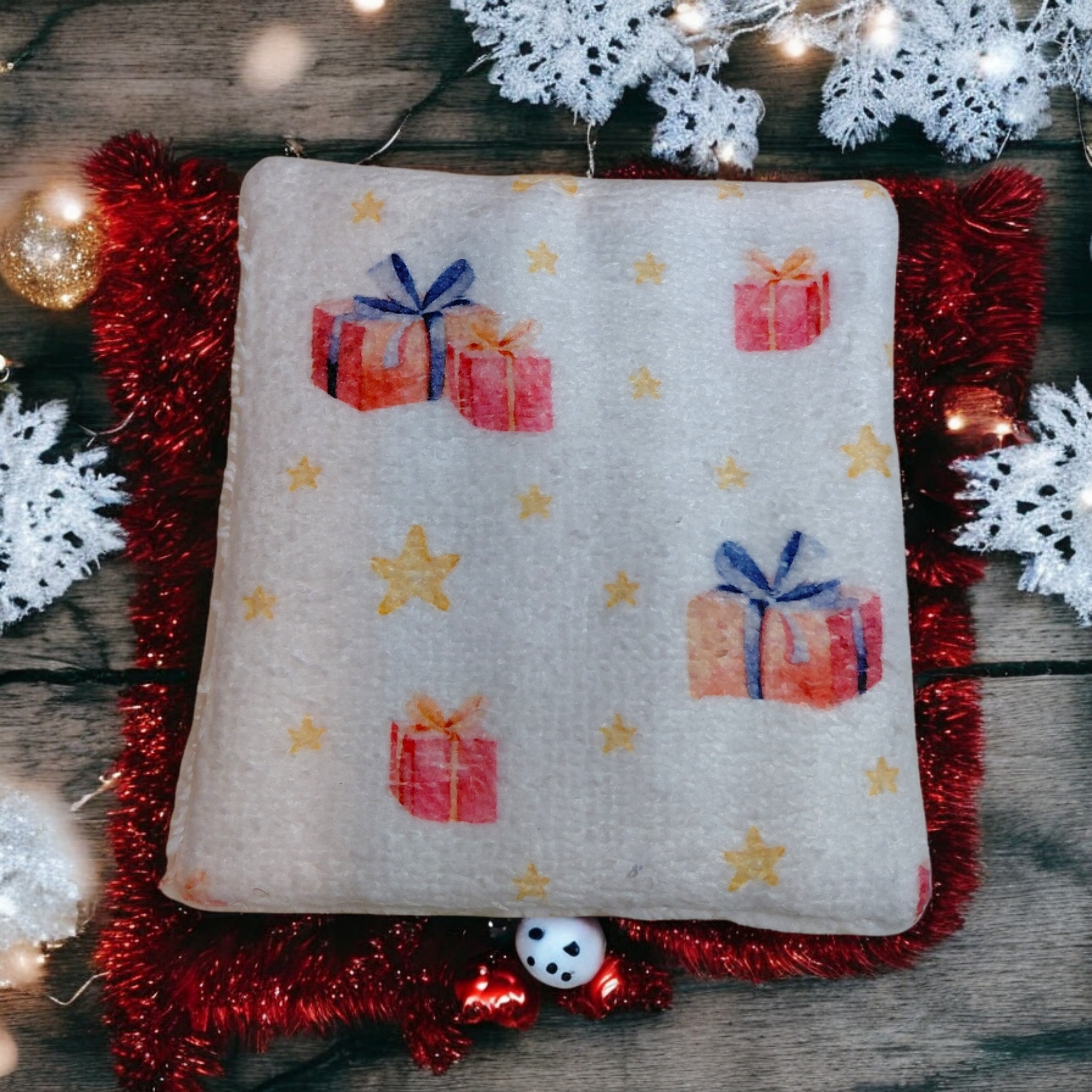 Lot de 4 lingettes lavables double face en éponge de bambou – motif de Noël – Oeko-Tex® et imprimé en France – Image 3