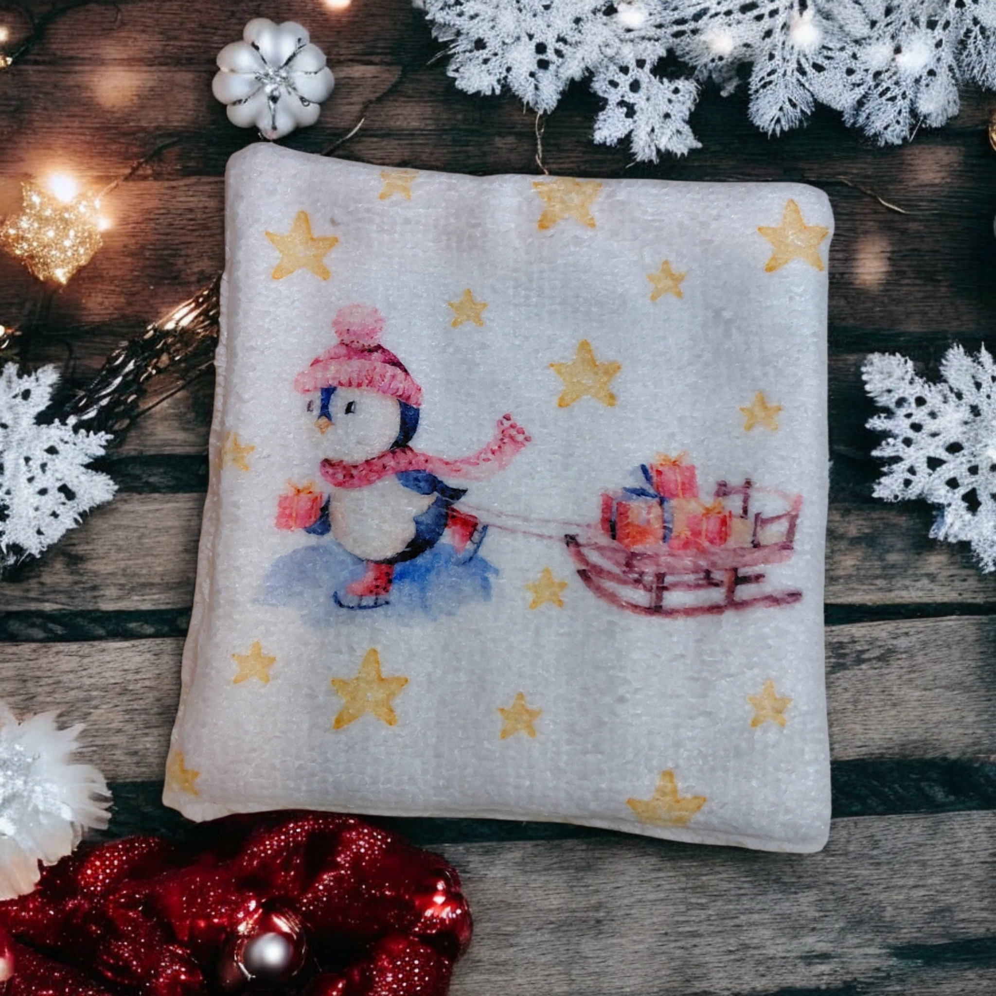 Lot de 4 lingettes lavables double face en éponge de bambou – motif de Noël – Oeko-Tex® et imprimé en France – Image 4