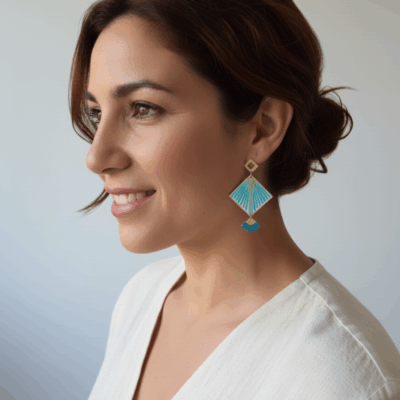 Boucles d’oreilles Hīrā turquoise et doré