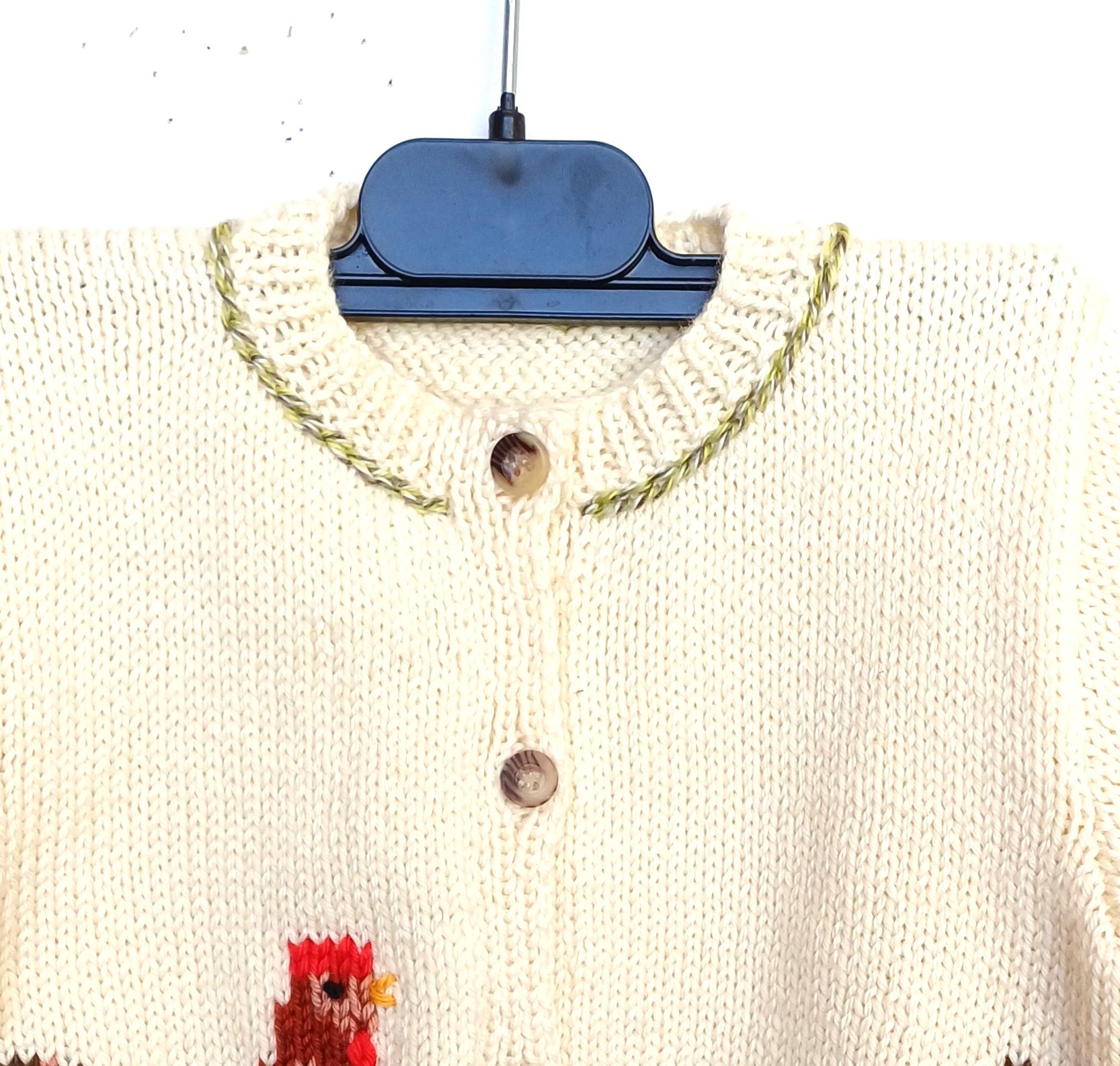 Gilet tricot pour bébé, fait main, en laine, avec des poules, taille 1 an – Image 5