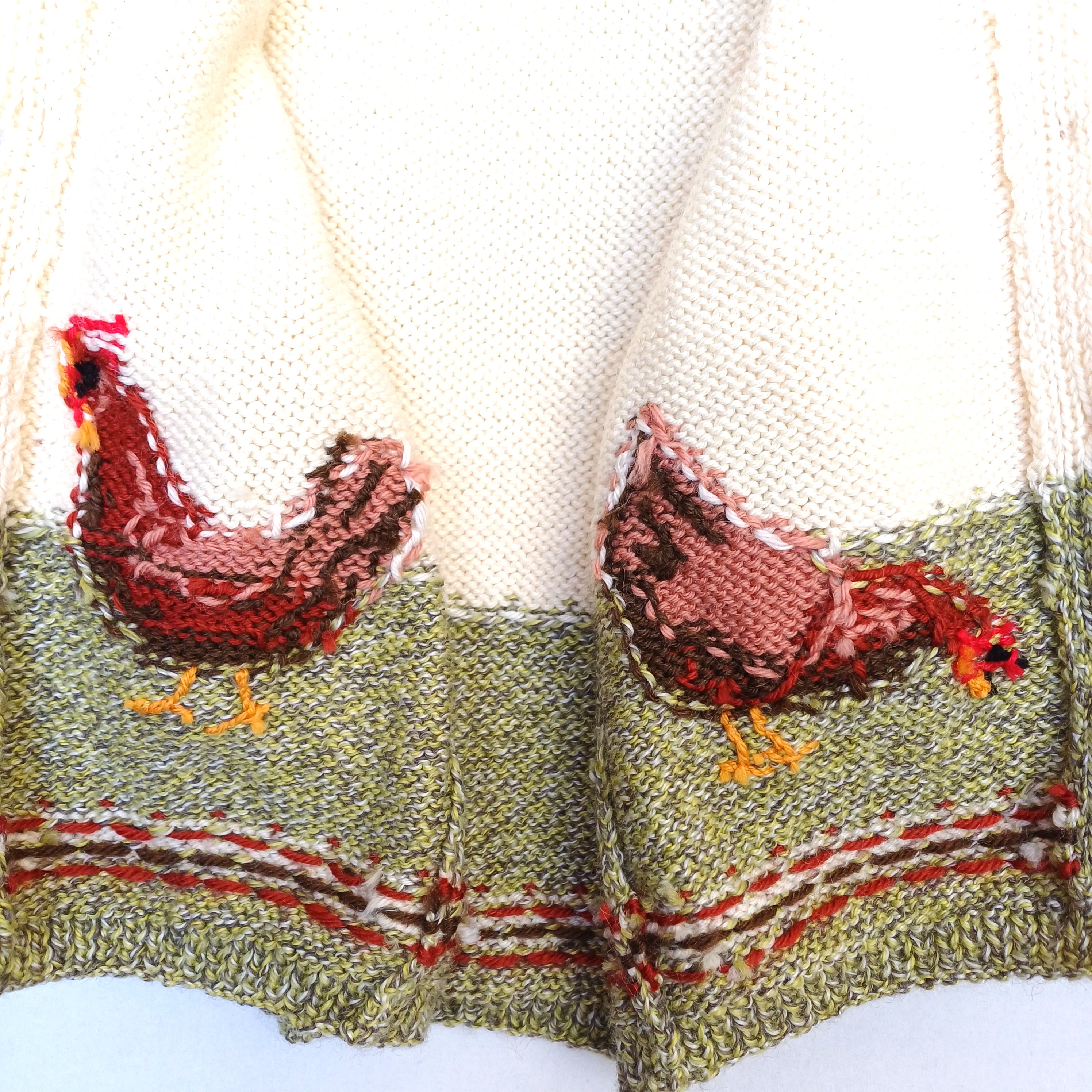 Gilet tricot pour bébé, fait main, en laine, avec des poules, taille 1 an – Image 9