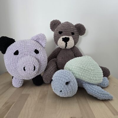 Tortue en peluche / Ours en peluche / Cochon en peluche