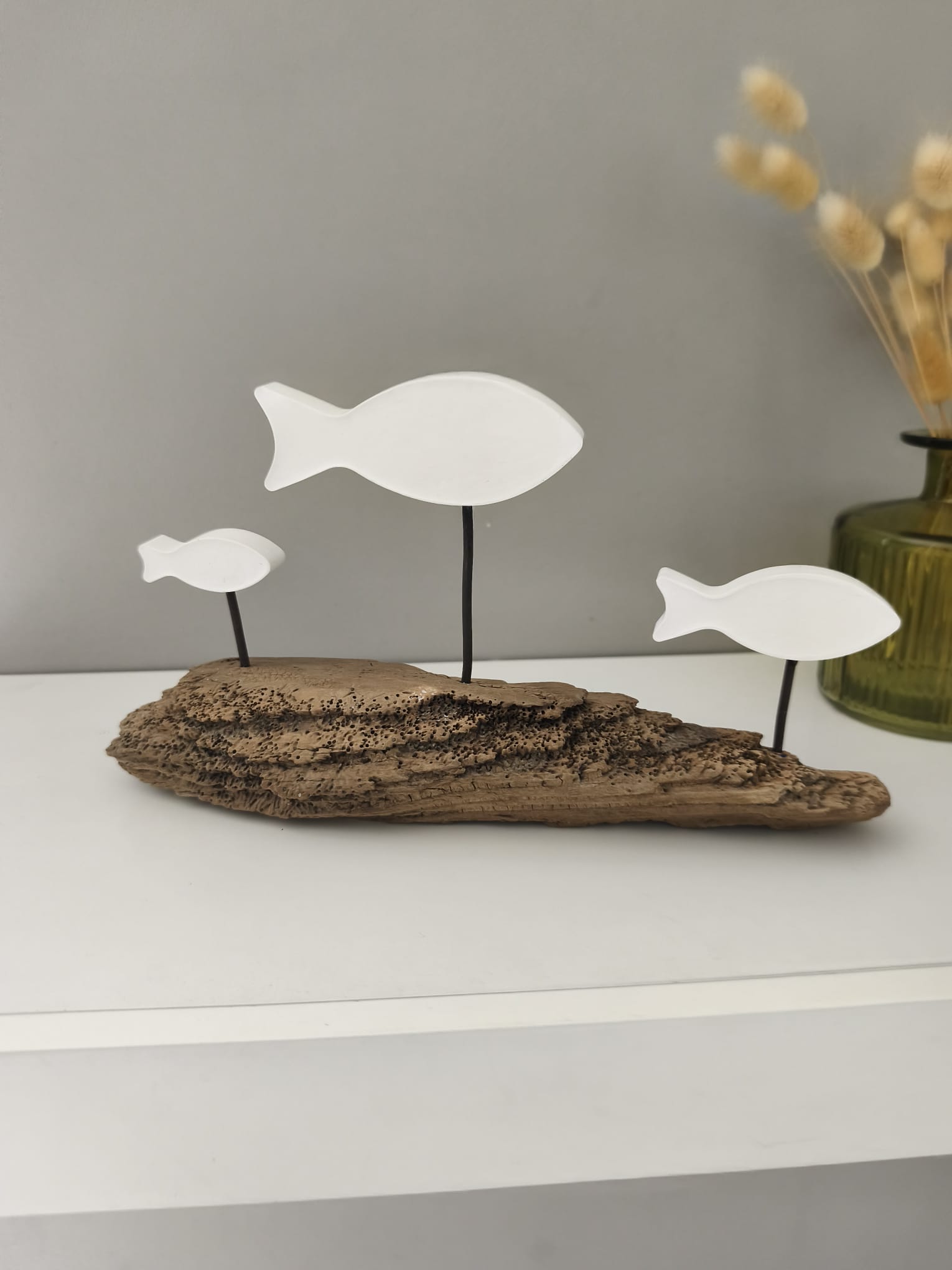 Sculpture Déco Bois Flotté & Poissons Blancs – Image 4