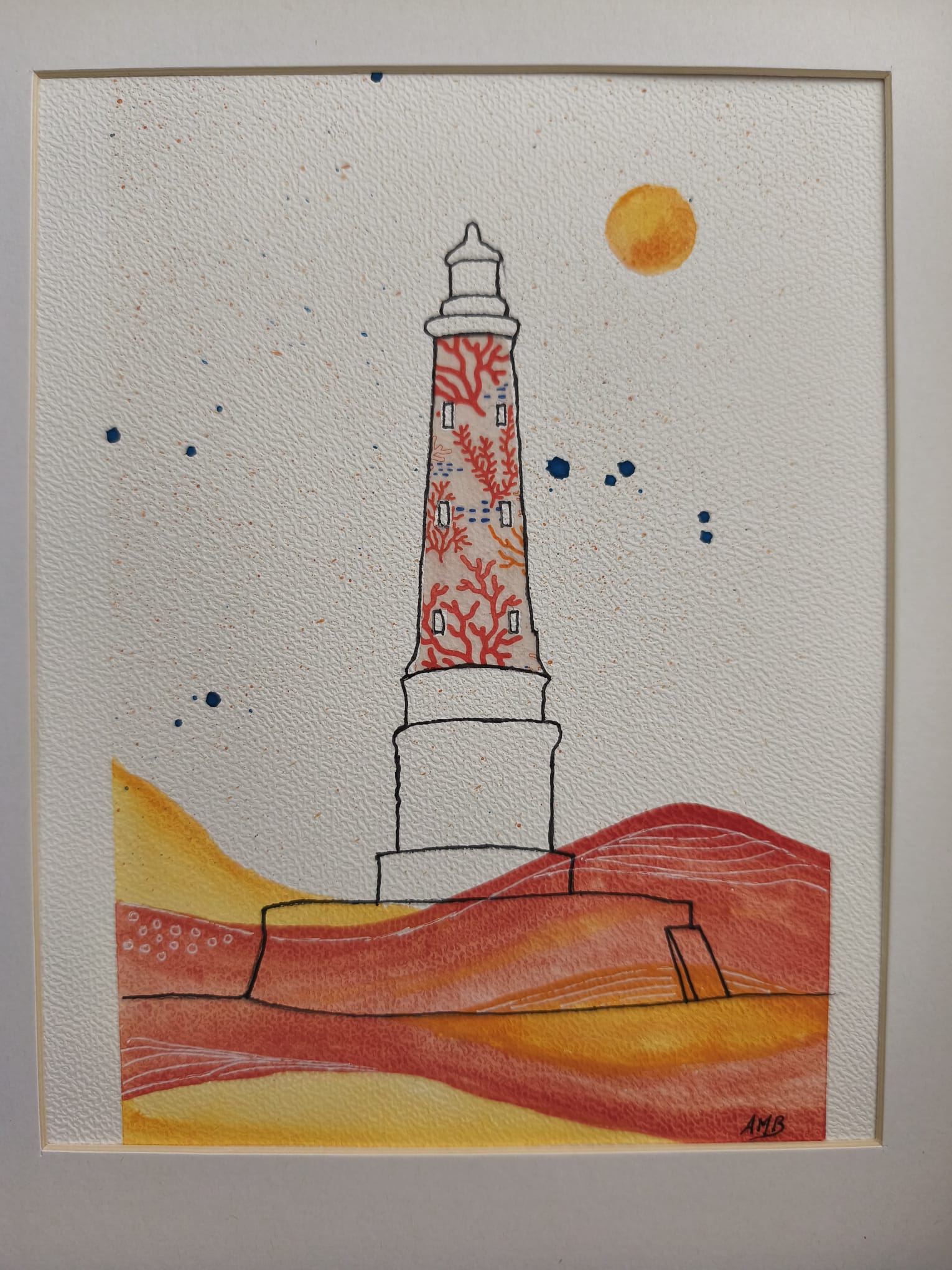 Tableau Phare de Cordouan | Technique Mixte Peinture & Collage Couleurs Vives | Fait Main France – Image 4