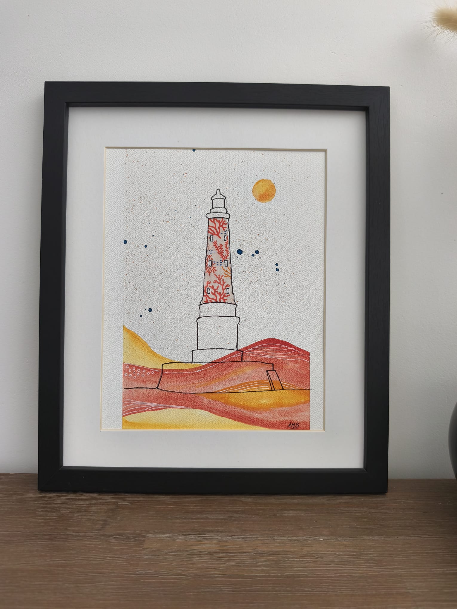 Tableau Phare de Cordouan | Technique Mixte Peinture & Collage Couleurs Vives | Fait Main France