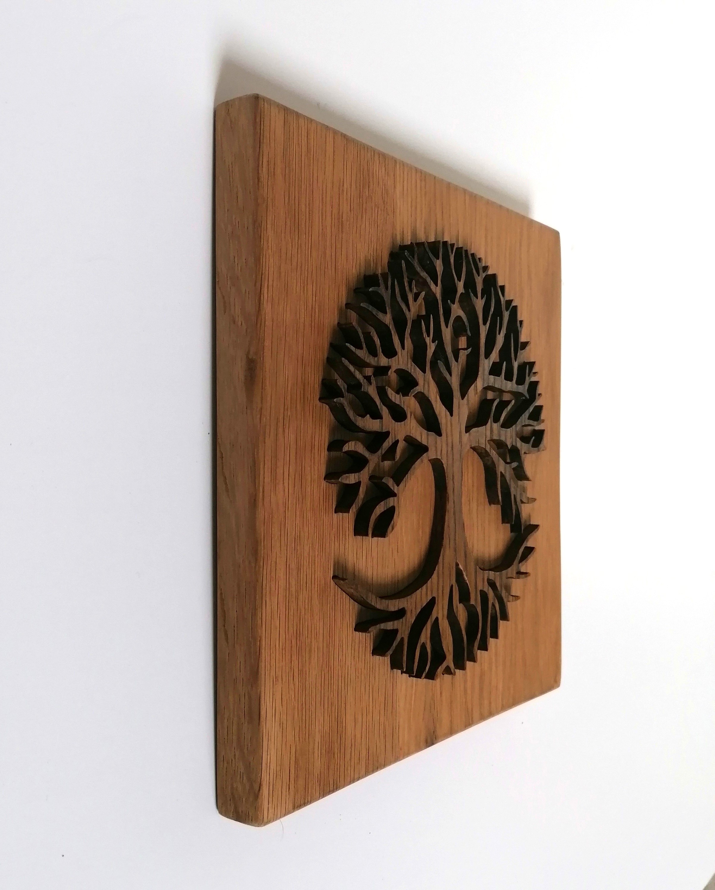 Arbre de vie en chêne massif, décoration murale 25 x25 cm , fait main. – Image 7