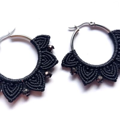 Créoles pétales, acier inoxydable, noir