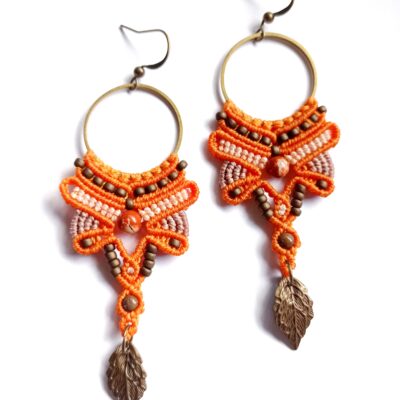 Boucles d'oreilles, micro macramé, bronze
