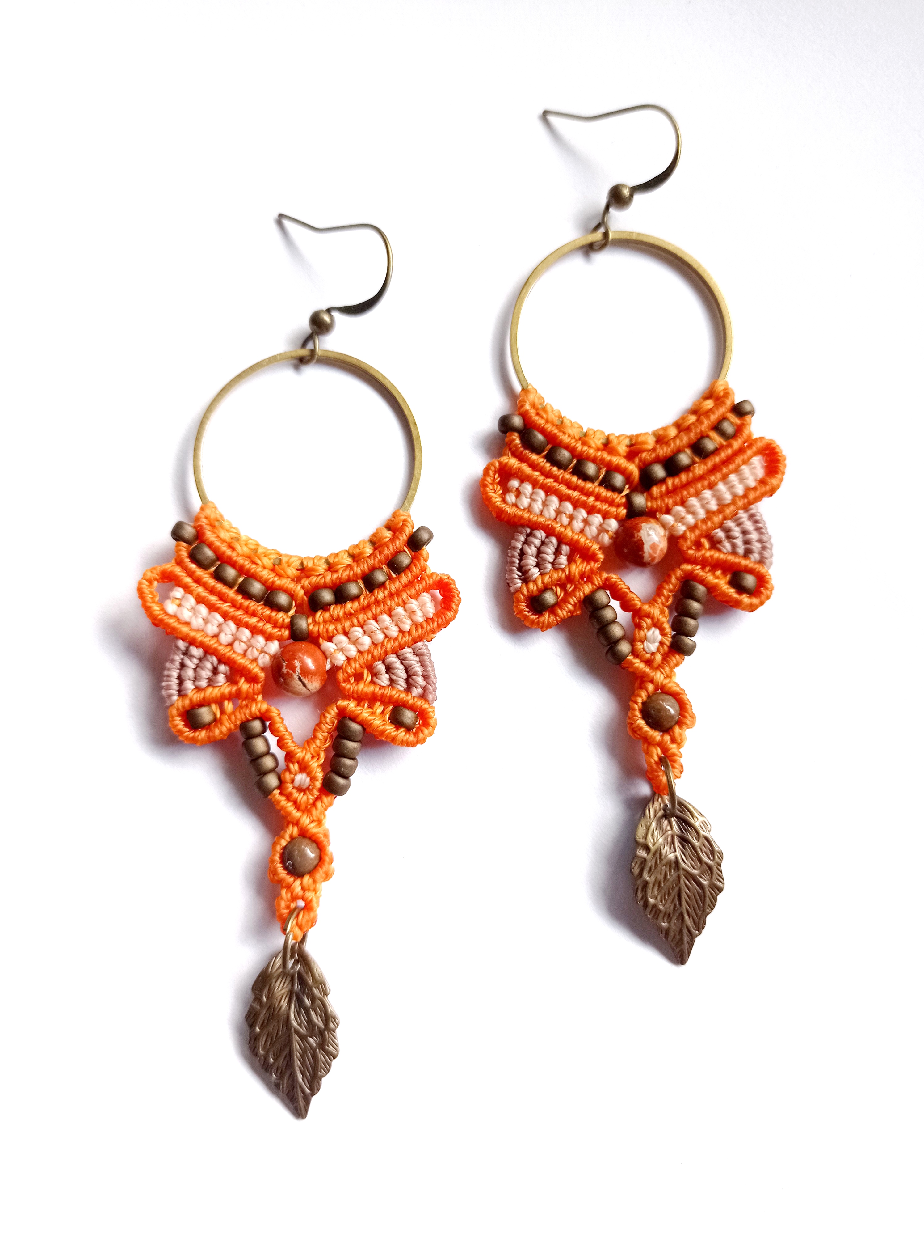 Boucles d'oreilles, micro macramé, bronze