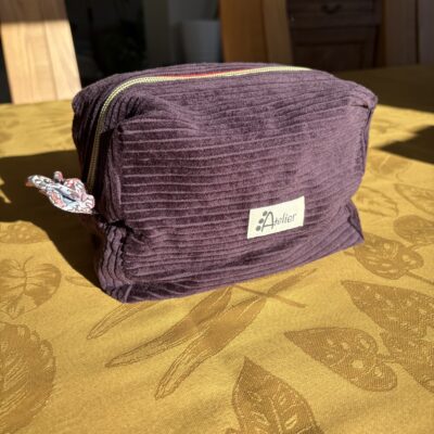 Trousse de toilette en velours violet moyenne capacité