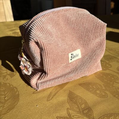 Trousse de toilette en velours rose moyenne capacité