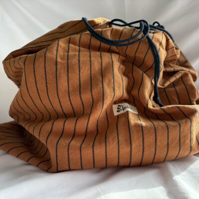 Sac a linge Vacances grande capacité en lin à rayures Marron