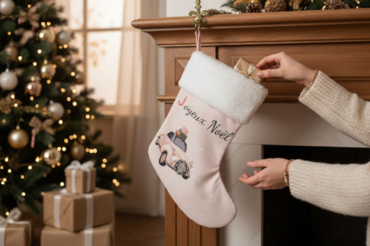 Chaussette de Noël en velours – Fait main & personnalisable – Image 3