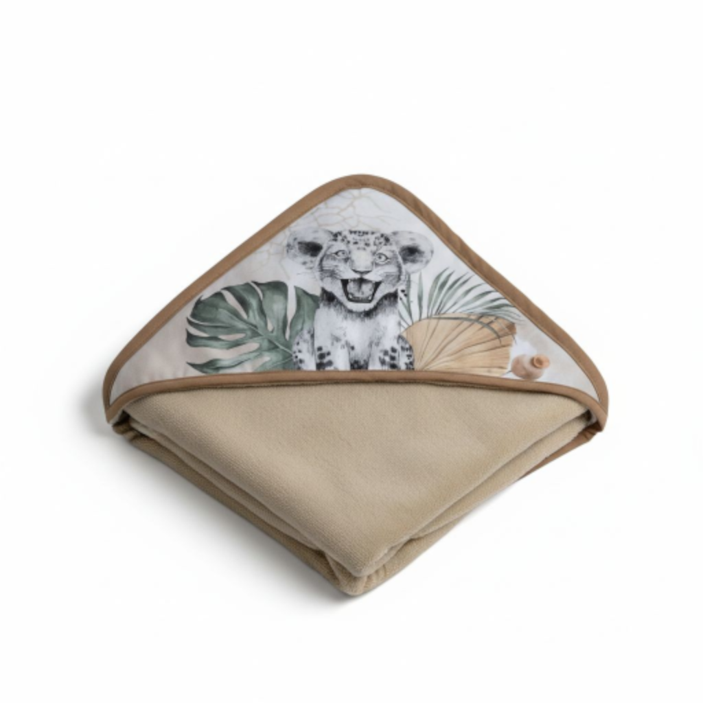 Cape de bain bébé Savane doublée bambou & coton Premium – Fait main – Naturel & Vert – Image 3