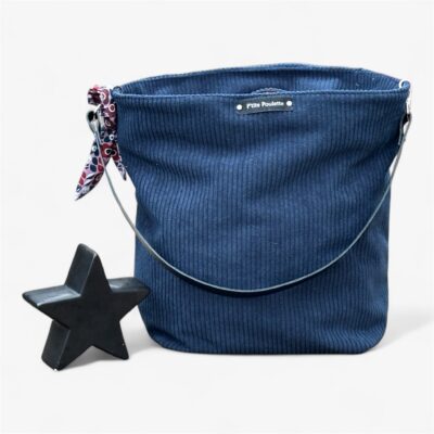 Sac Cabas Femme en Velours Côtelé Bleu Marine – Création Artisanale Française