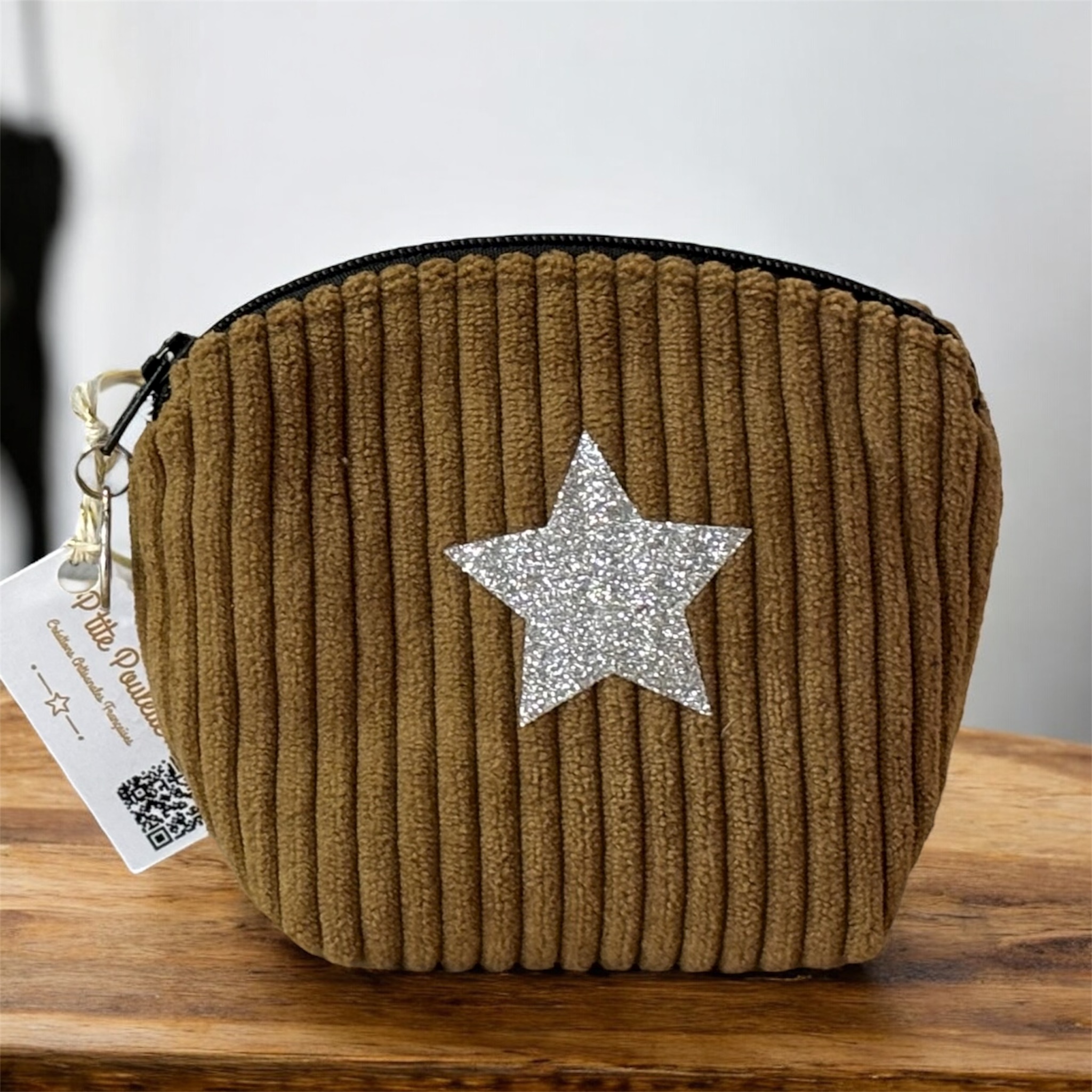 Duo trousse en velours côtelé tabac et son porte monnaie assorti- Création artisanale française – Image 2