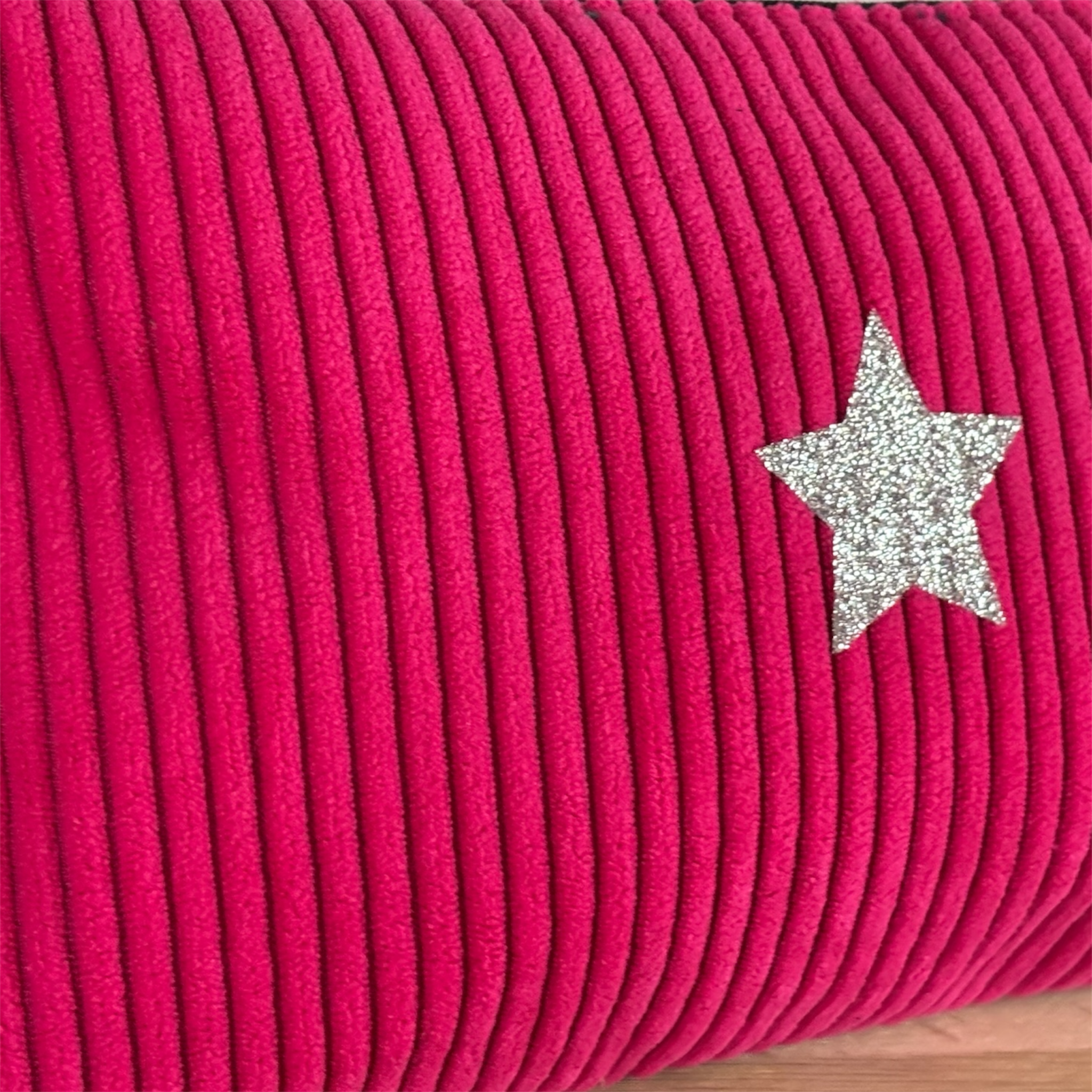 Duo trousse en velours côtelé rose vif et son porte monnaie assorti- Création artisanale française – Image 2