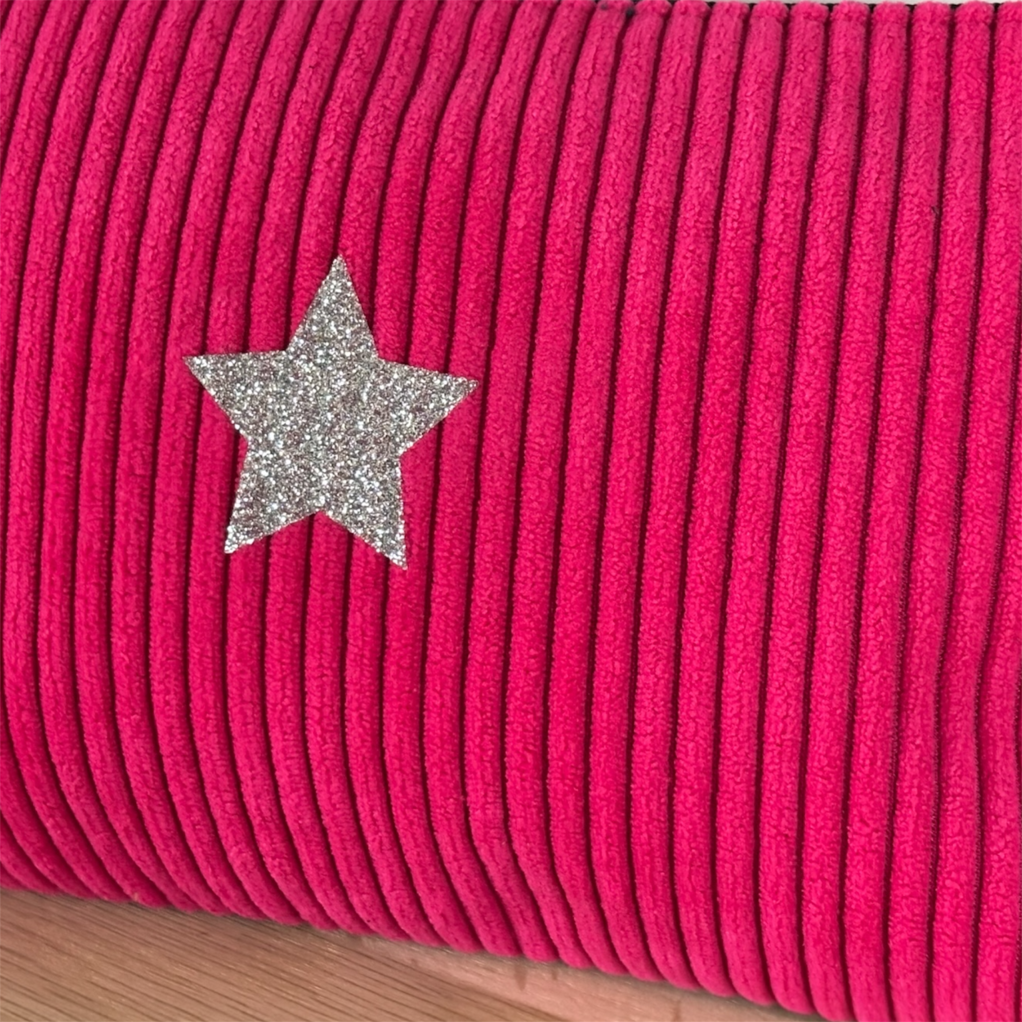 Duo trousse en velours côtelé rose vif et son porte monnaie assorti- Création artisanale française – Image 3