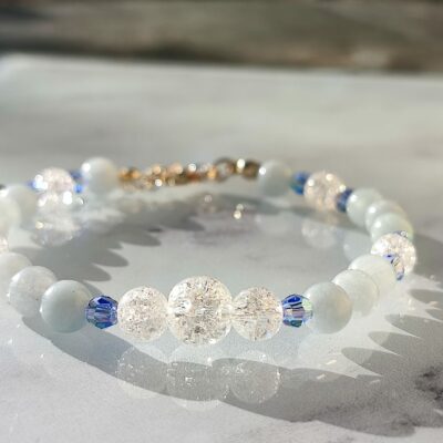 Bracelet en perles de Calcédoine Bleue et quartz craquelé sur argent